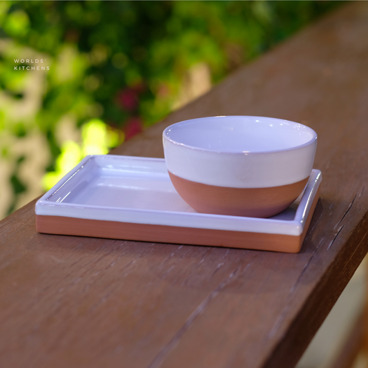 WHITE TERRACOTTA BOWL WITH TRAY